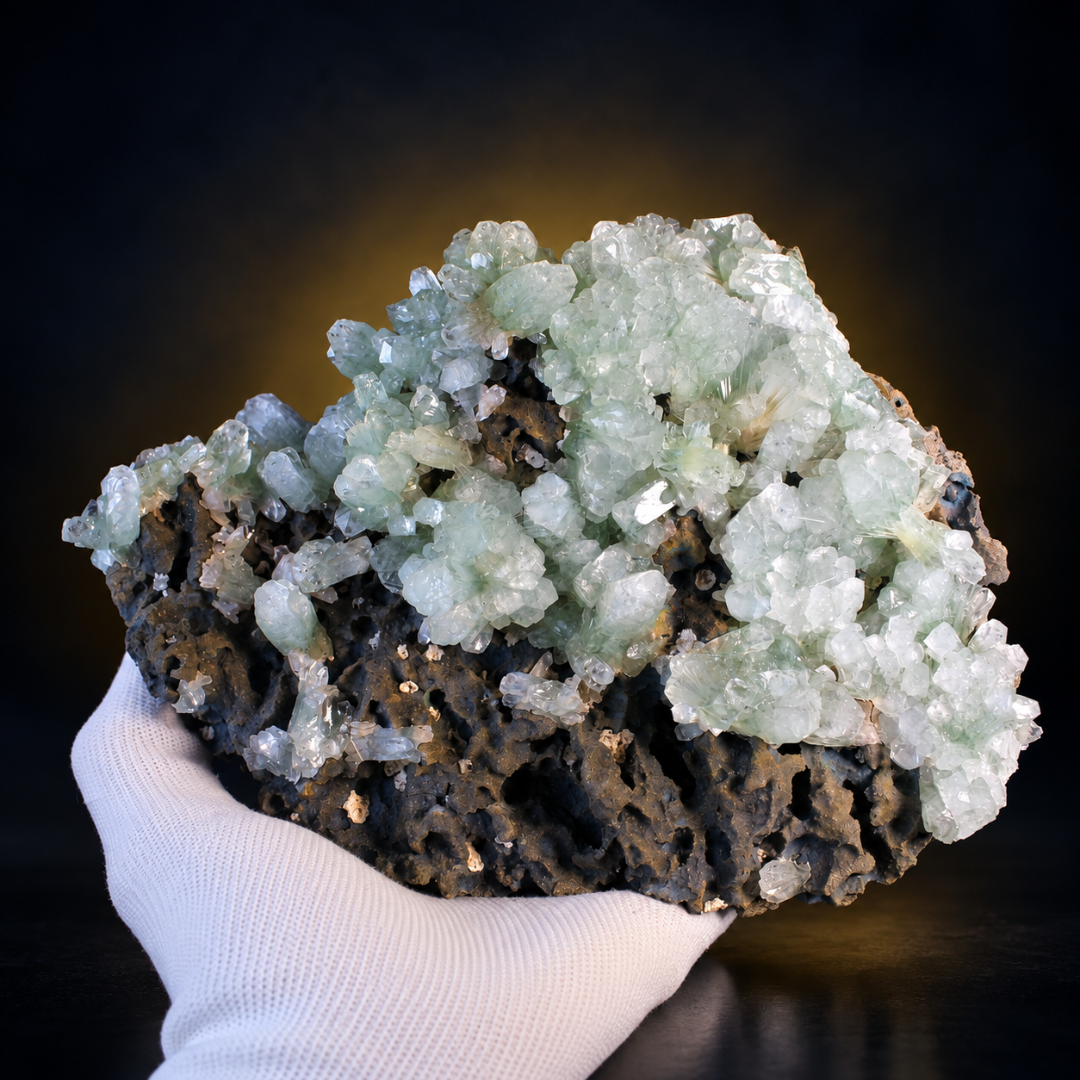 Natural Green Apophyllite with Heulandite Crystal Specimen – India