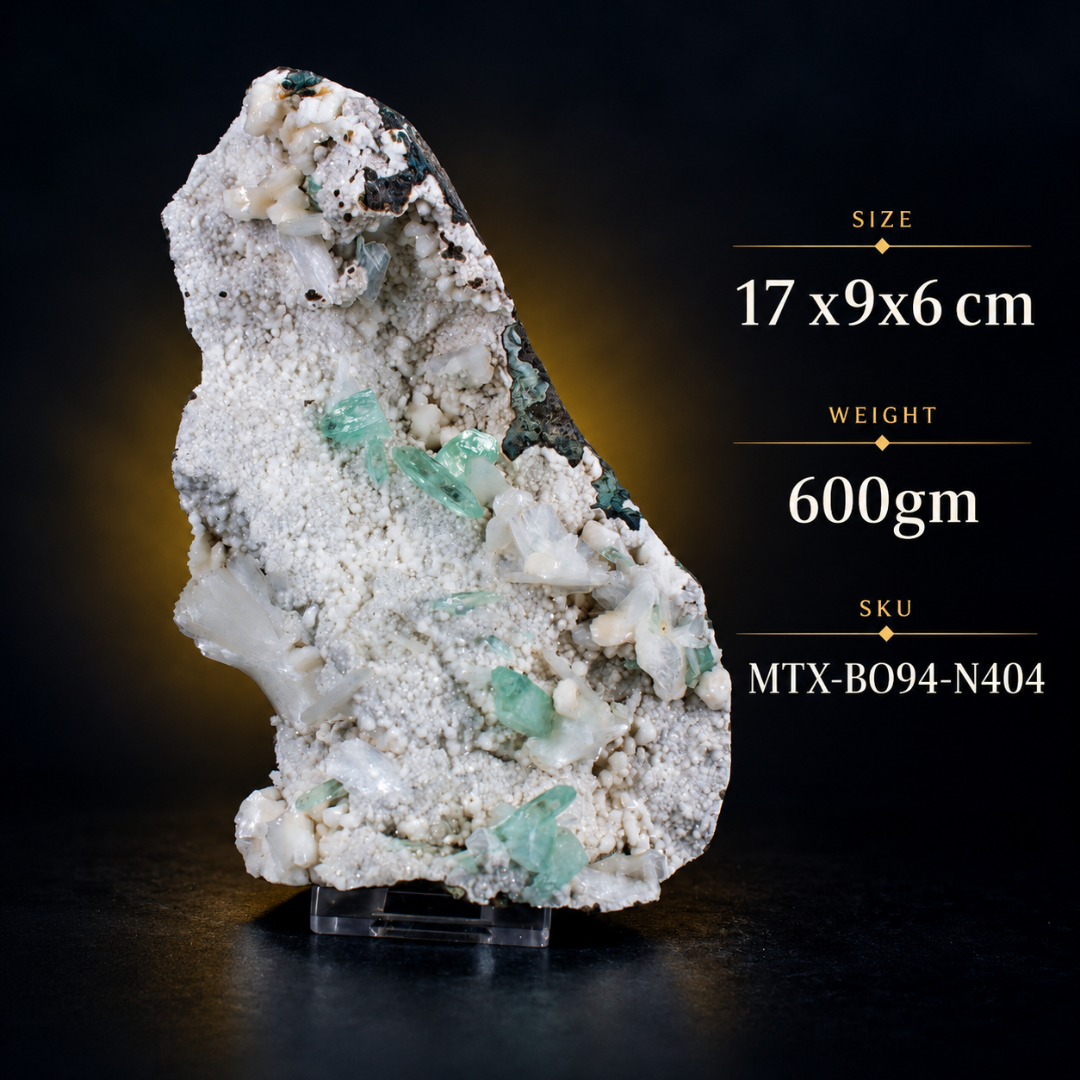 Natural Green Apophyllite with Heulandite Crystal Specimen – India