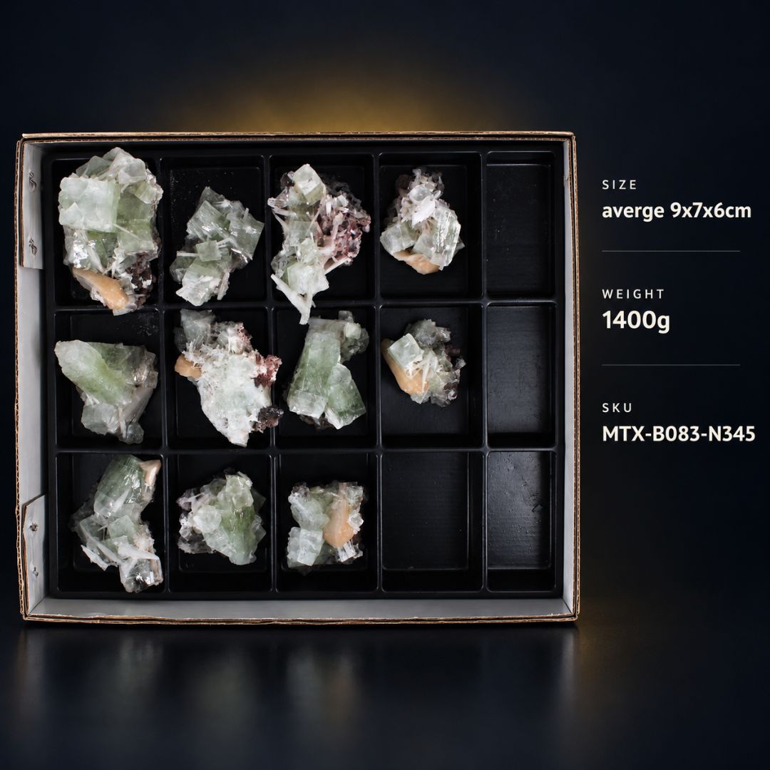 Natural Green Apophyllite, Stilbite with Heulandite Crystal Lot – 11 Pieces from India