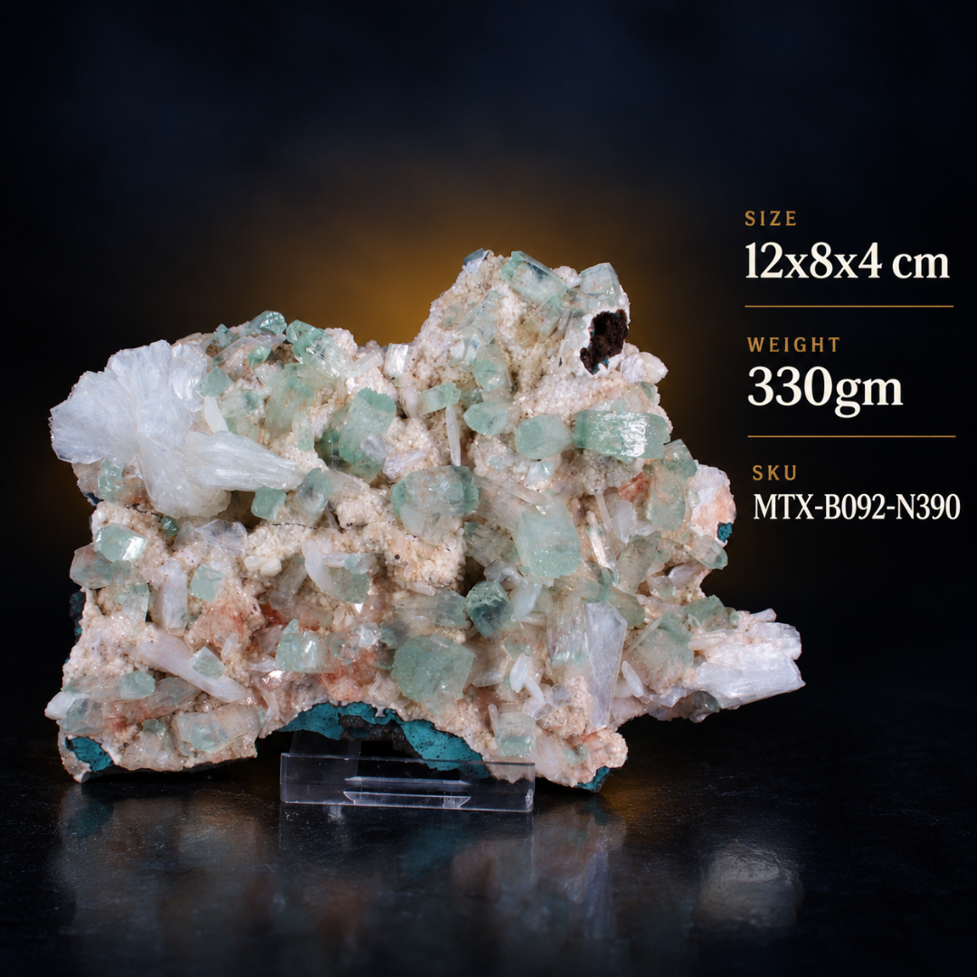 Natural Green Apophyllite with Heulandite Crystal Specimen – India