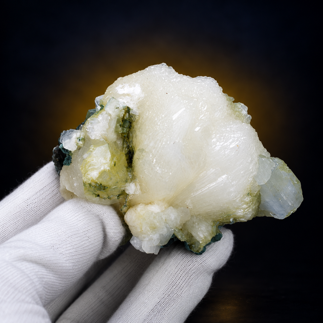 Natural White Stilbite with Green Apophyllite Mineral Specimen – 160g