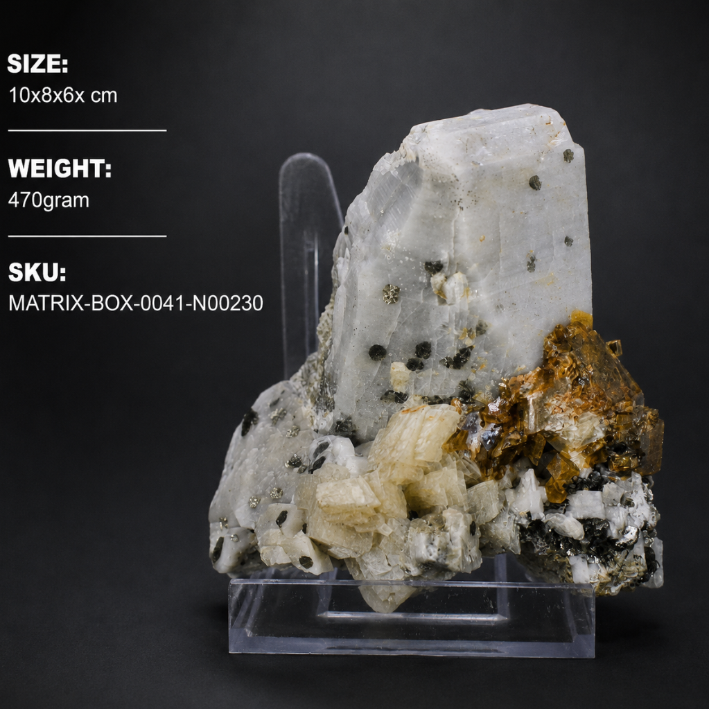 Natural Fluorescent Transparent Apatite with Pyrite & Black Tourmaline on Matrix