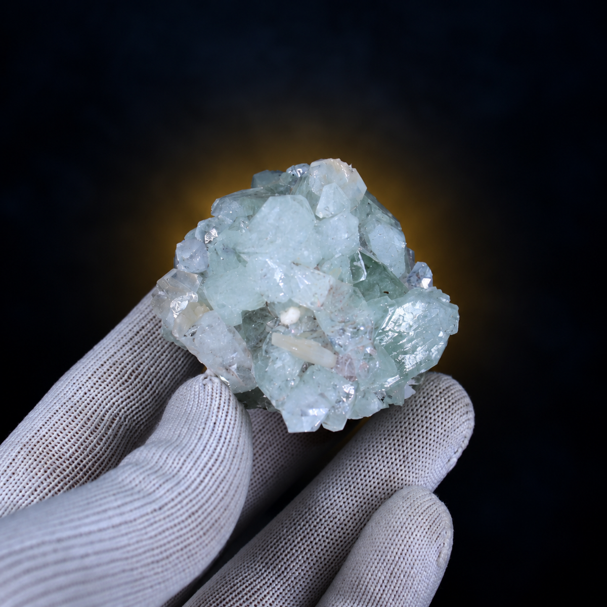 Natural Green Apophyllite Crystal Cluster on Peach-White Stilbite Matrix – 130 g