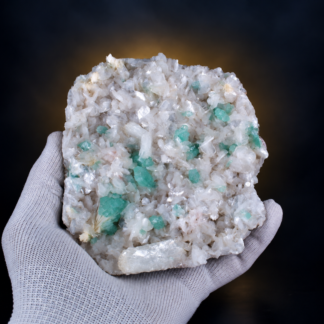 Natural Green Apophyllite with Heulandite Crystal Specimen – India