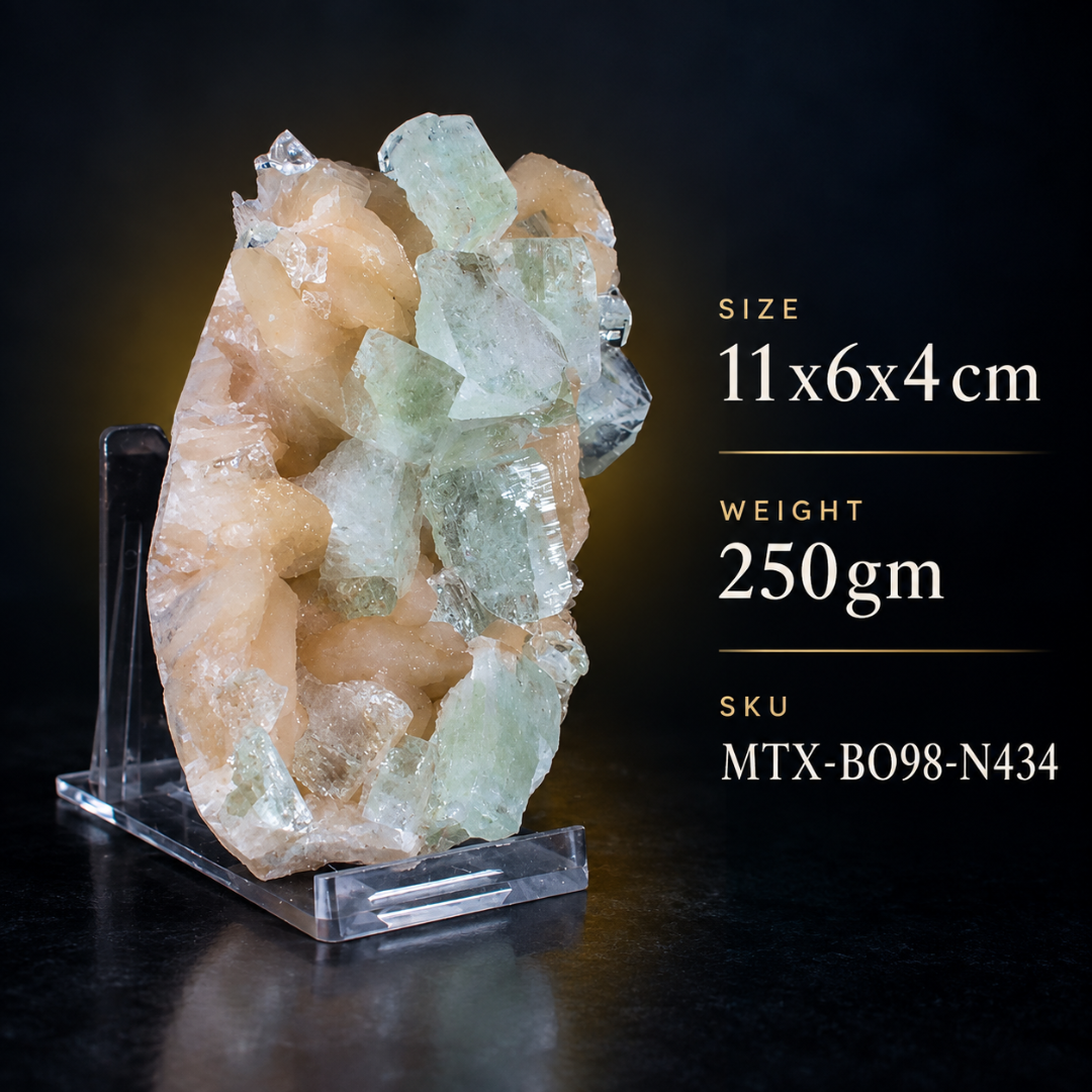 Natural Green Apophyllite with Heulandite Crystal Specimen – India