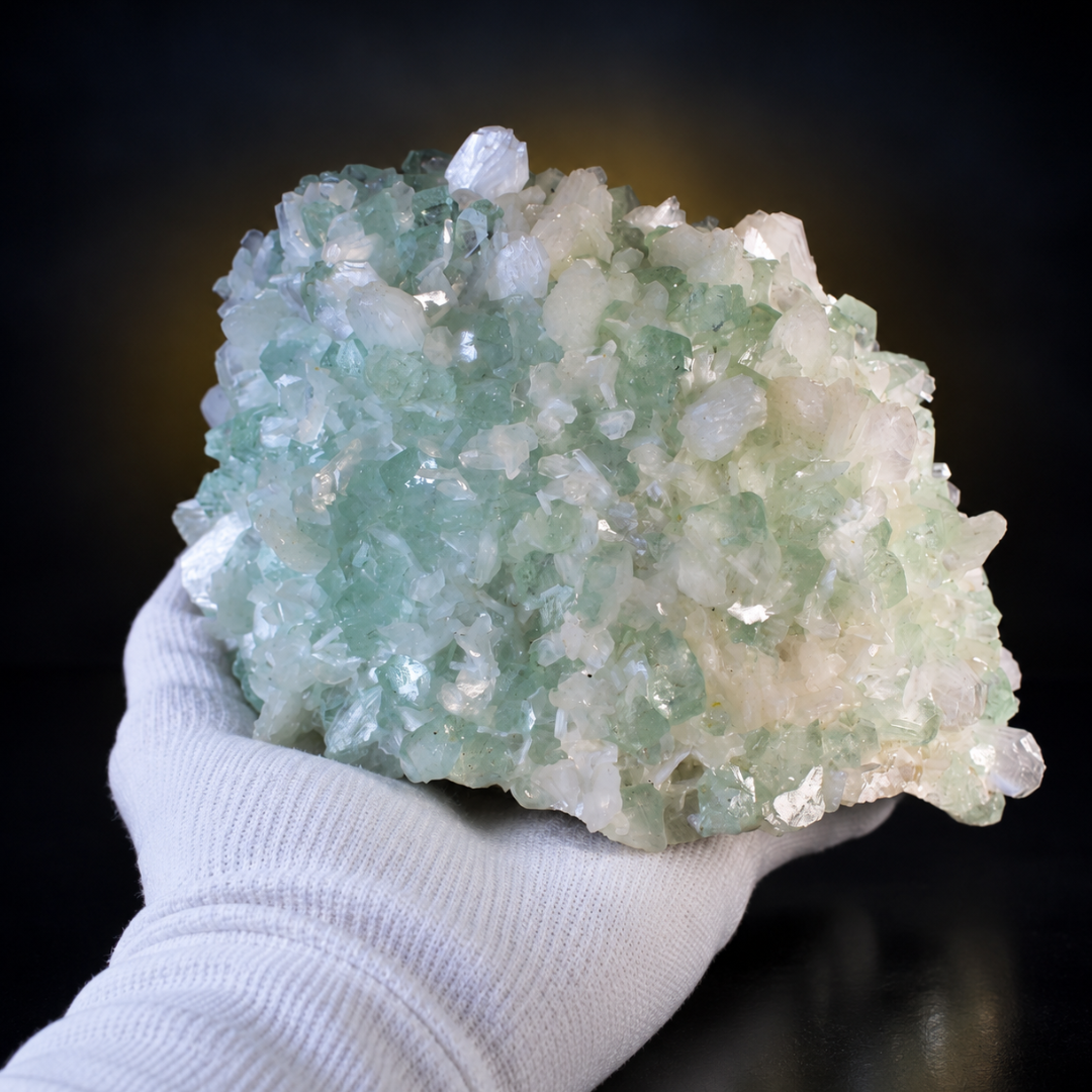Natural Green Apophyllite, Stilbite with Heulandite Crystal Specimen – India