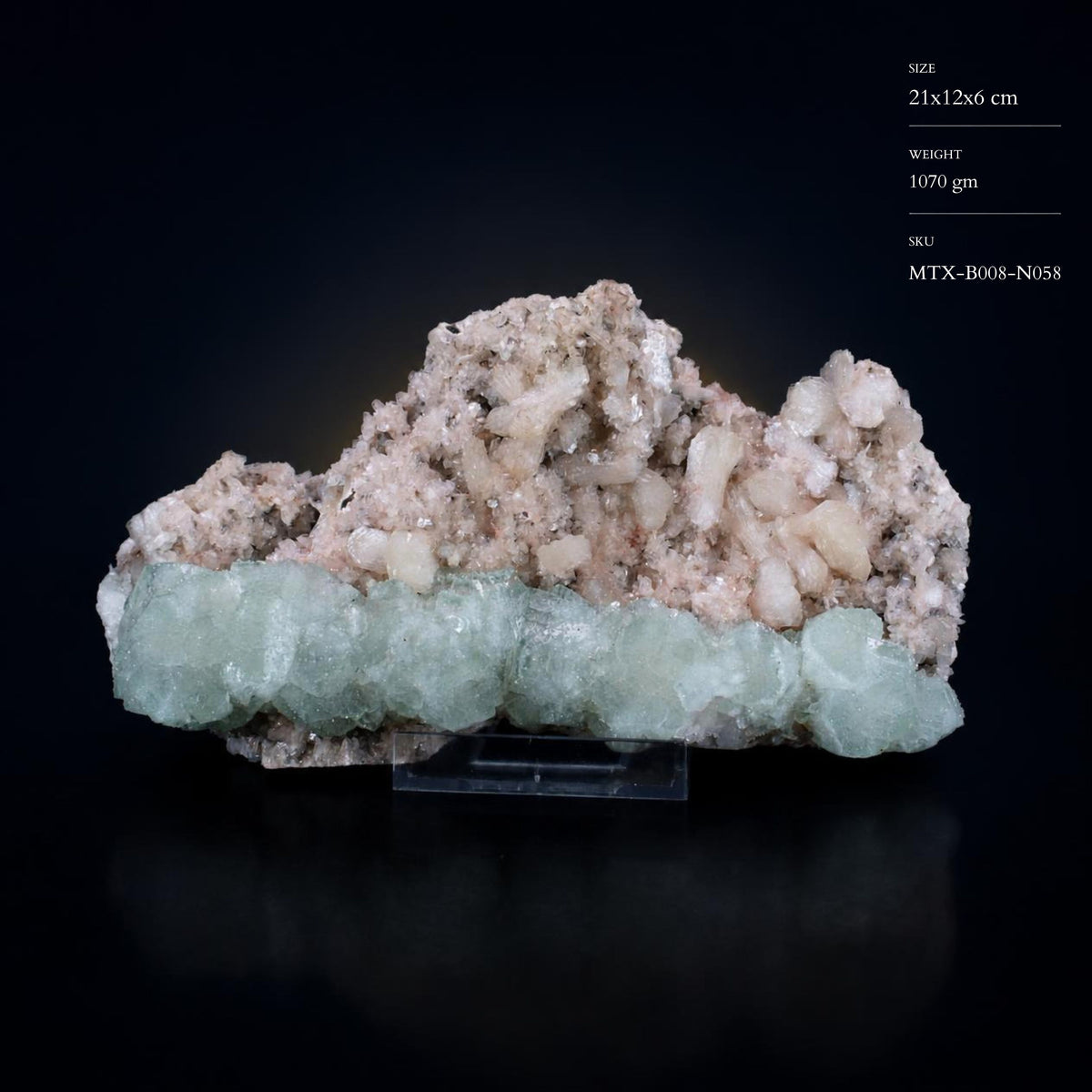Natural Green Apophyllite & Stilbite Crystal – Mineral Specimen from India | 1070 gm | 21 × 12 × 6 cm