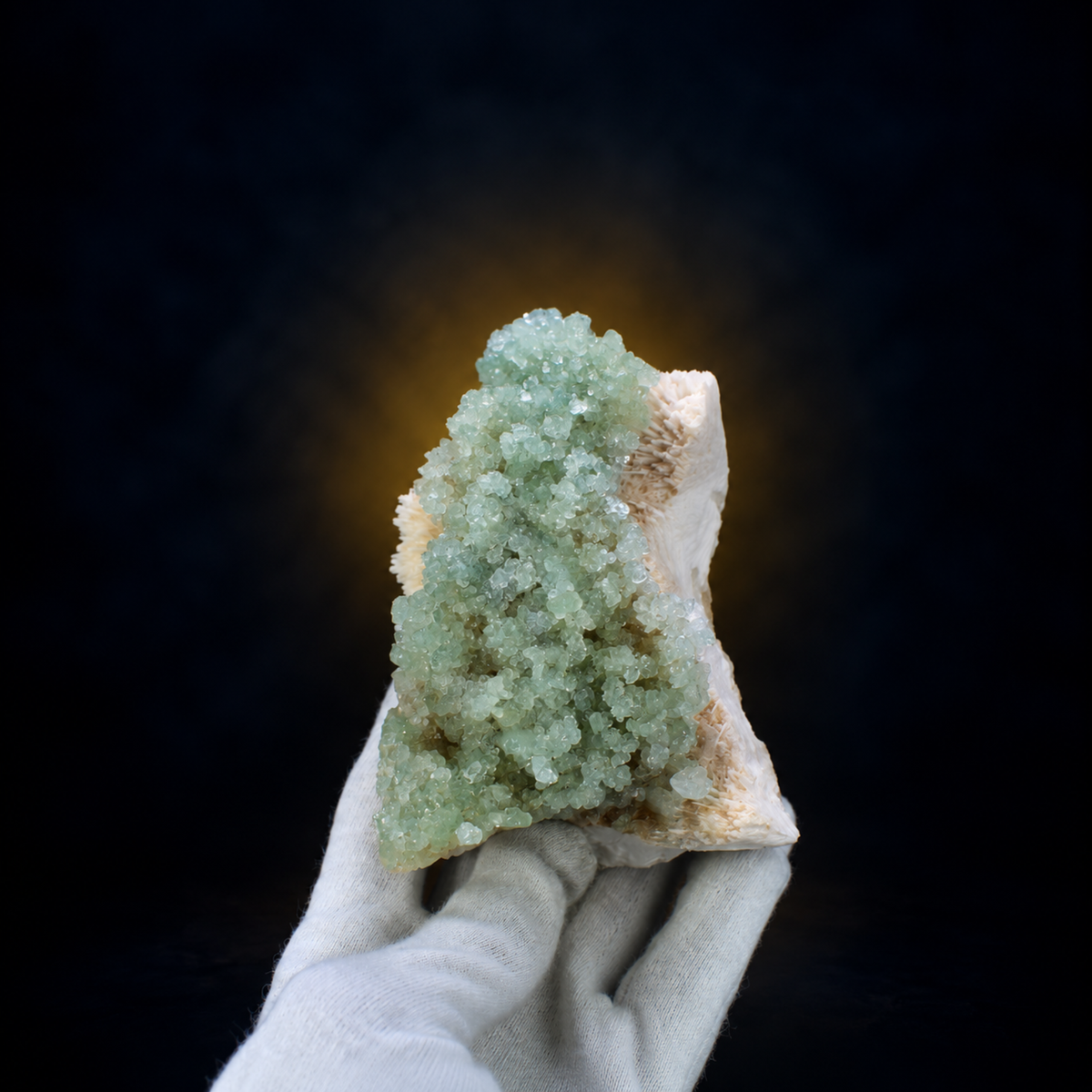 Natural Green Apophyllite Flowers on White Stilbite Matrix – 460 g