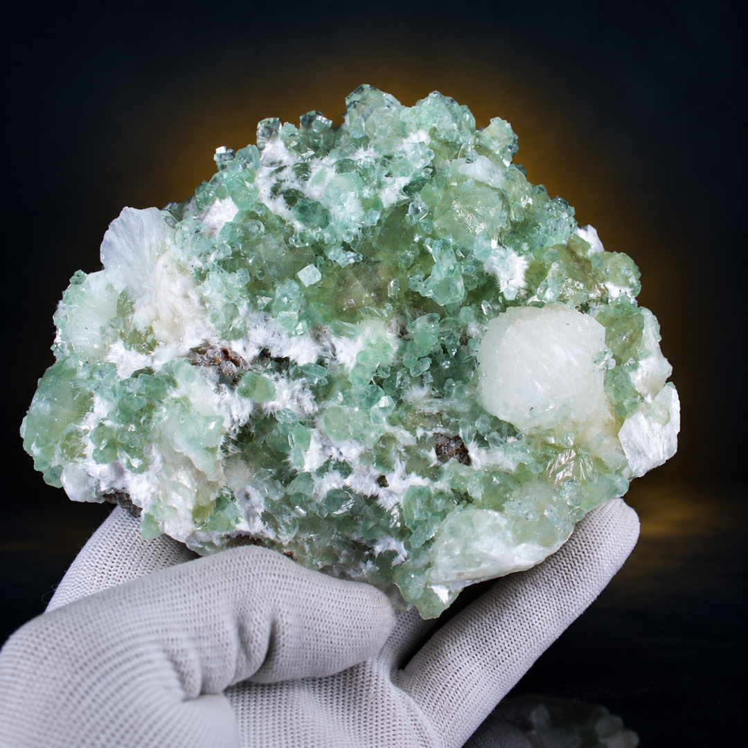 Natural Green Apophyllite with Heulandite Crystal Specimen – India