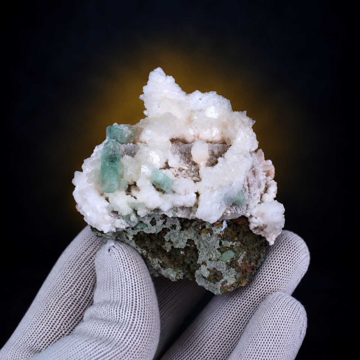 Natural Green Apophyllite with Stilbite on Matrix – 90 g
