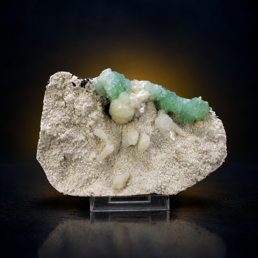 Natural Green Apophyllite with Heulandite Crystal Specimen – India