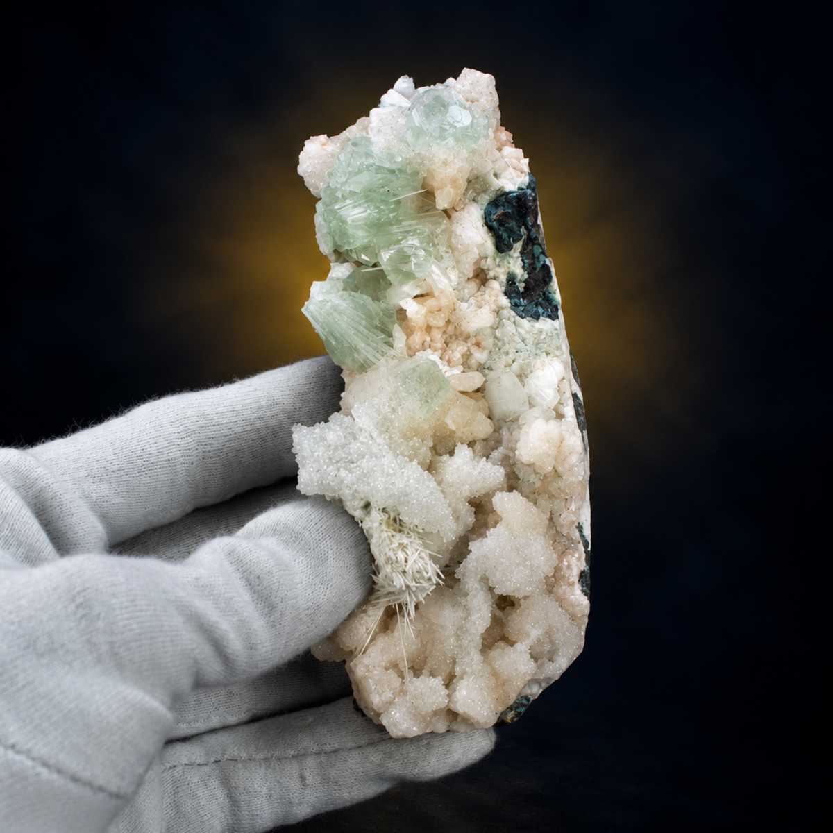 Natural Green Apophyllite with Heulandite and Stilbite on Matrix – 220 g