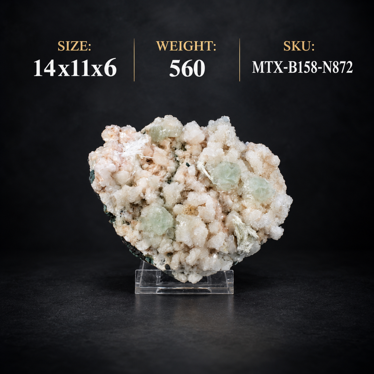 Natural Green Apophyllite with Stilbite and Heulandite – 560 g