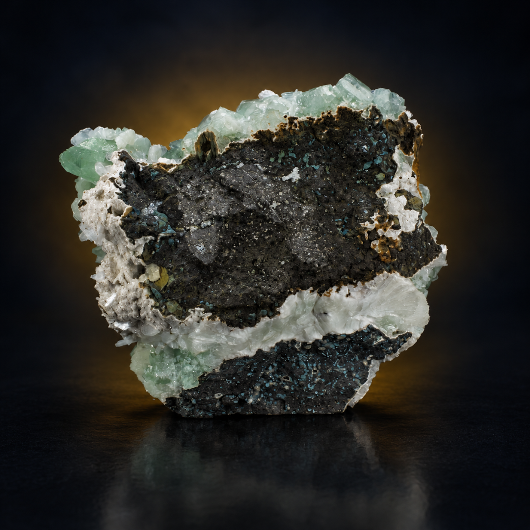 Natural Green Apophyllite, Stilbite with Heulandite Crystal Specimen – India