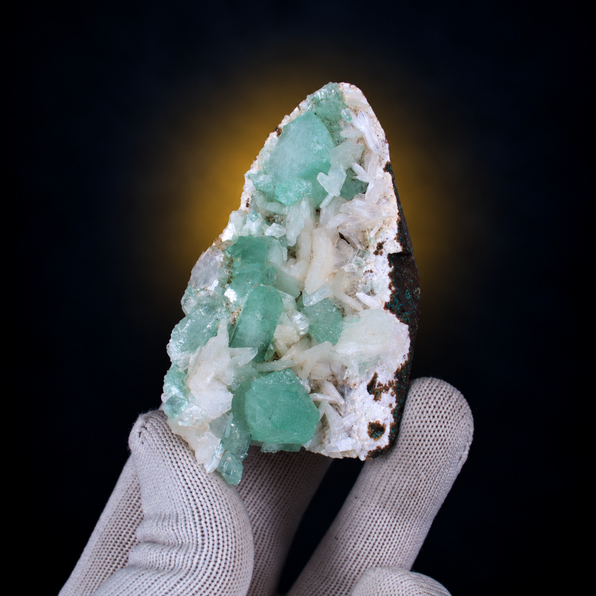 Natural Green Apophyllite with Stilbite on Matrix – 150 g