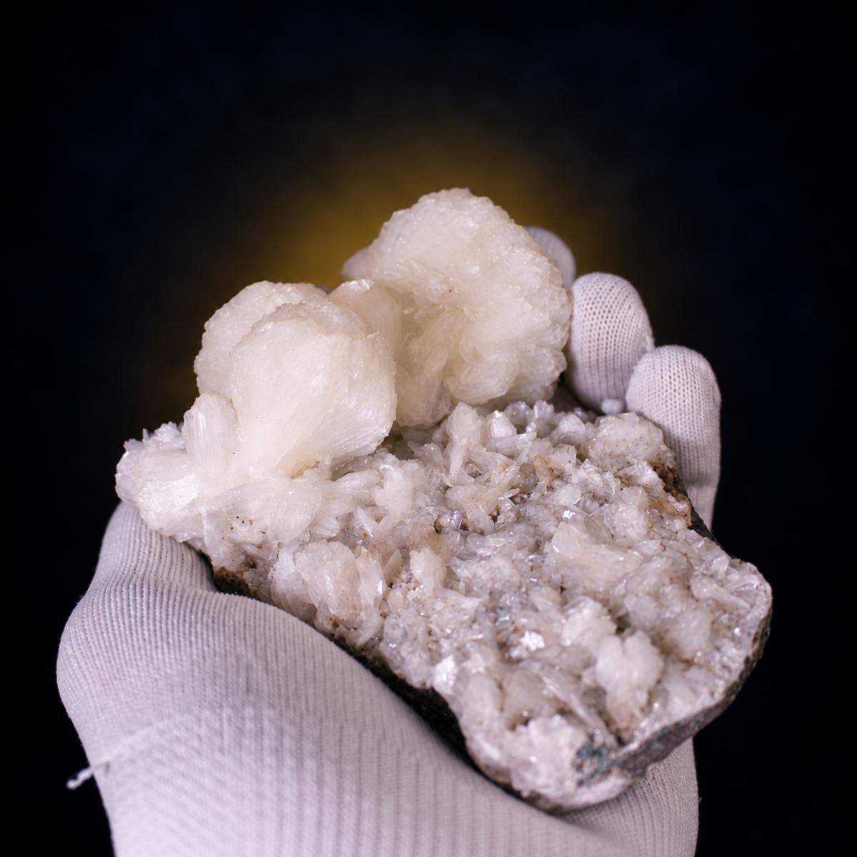 Natural White Stilbite Zeolite Crystal Cluster on Basalt Matrix – 400 g
