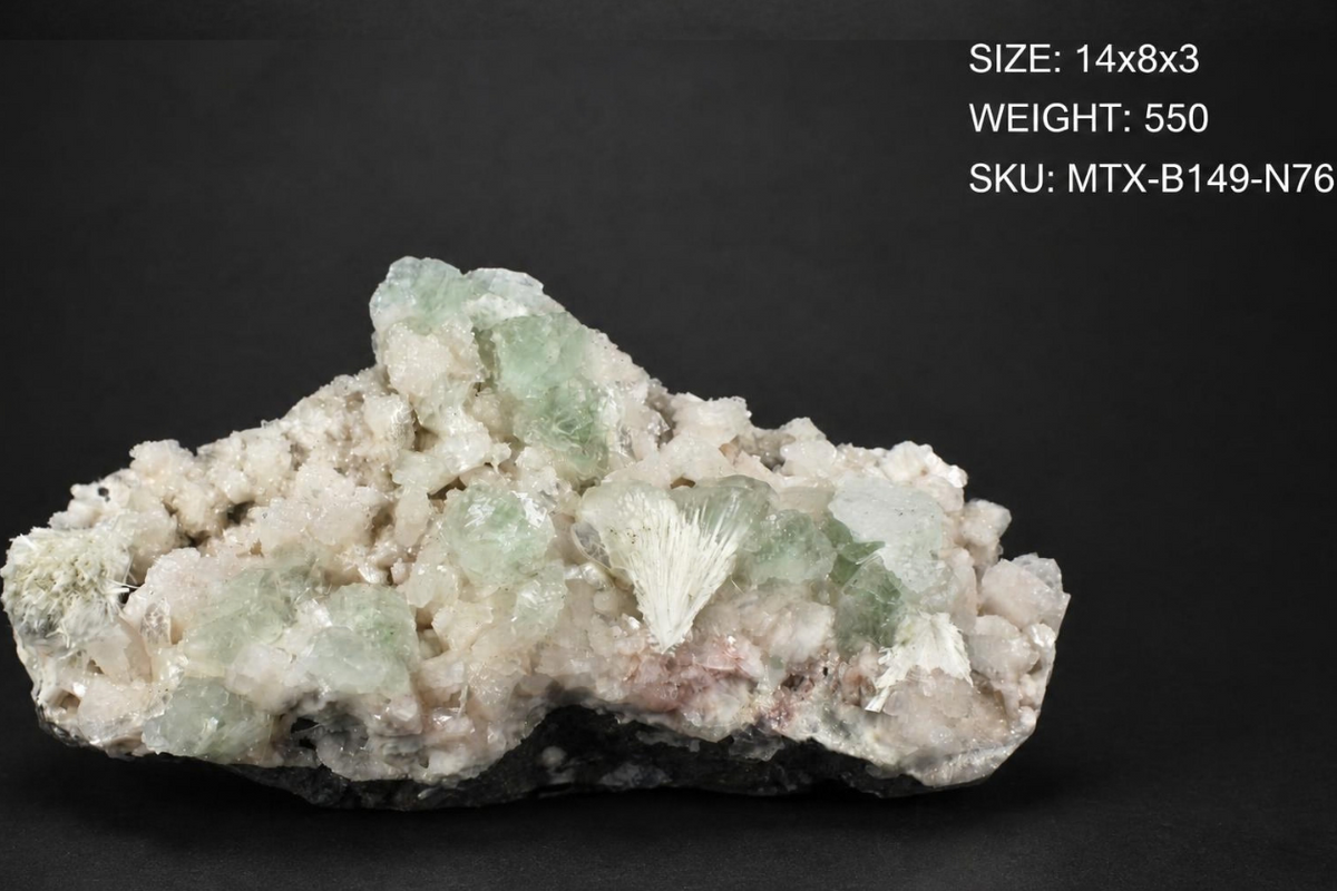 Natural Green Apophyllite with Heulandite & Scolecite Crystal Specimen | India | 14×8×3 cm | 550g