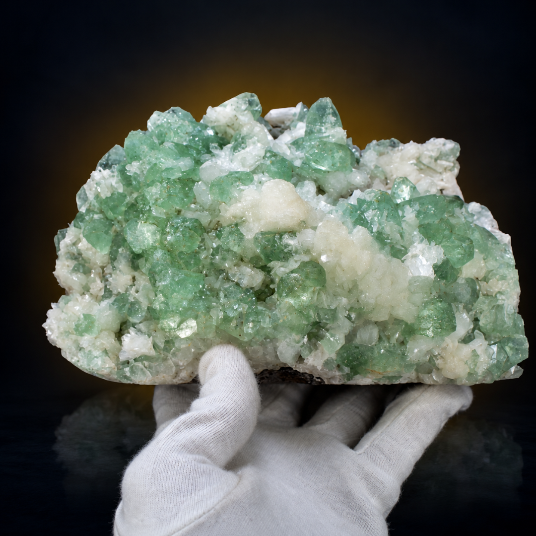 Natural Apophyllite Green Crystal Heulandite Matrix Mineral Specimen