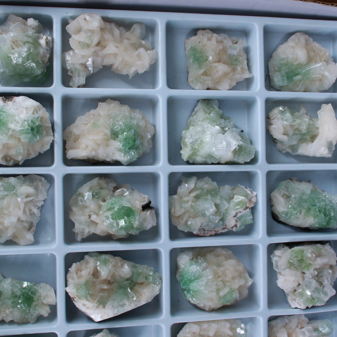 Natural Apophyllite with Heulandite Matrix Mineral Specimen Lot – 32 Pieces from India