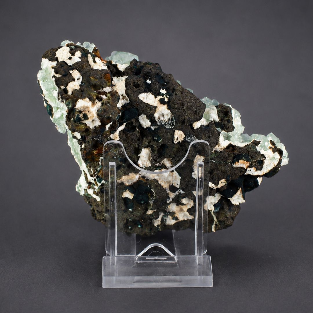 Green Tabular Apophyllite with Mordenite on Porous Rock Matrix | 260 g | 10 × 8 × 4 cm