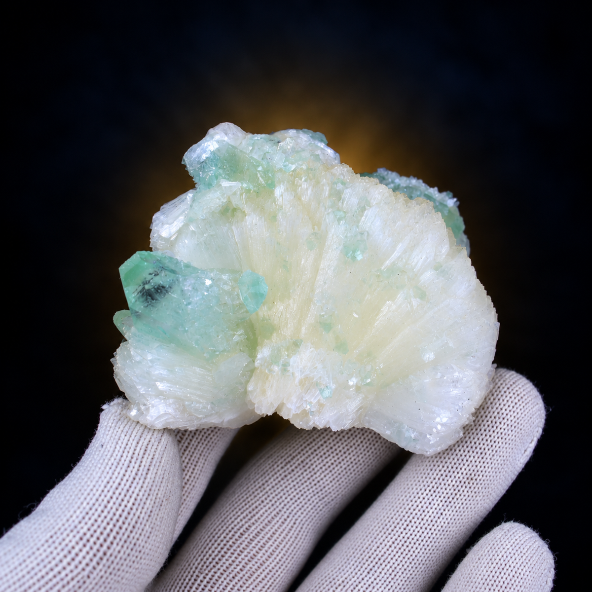 Natural Green Apophyllite on Heulandite Crystal Cluster – 210 g