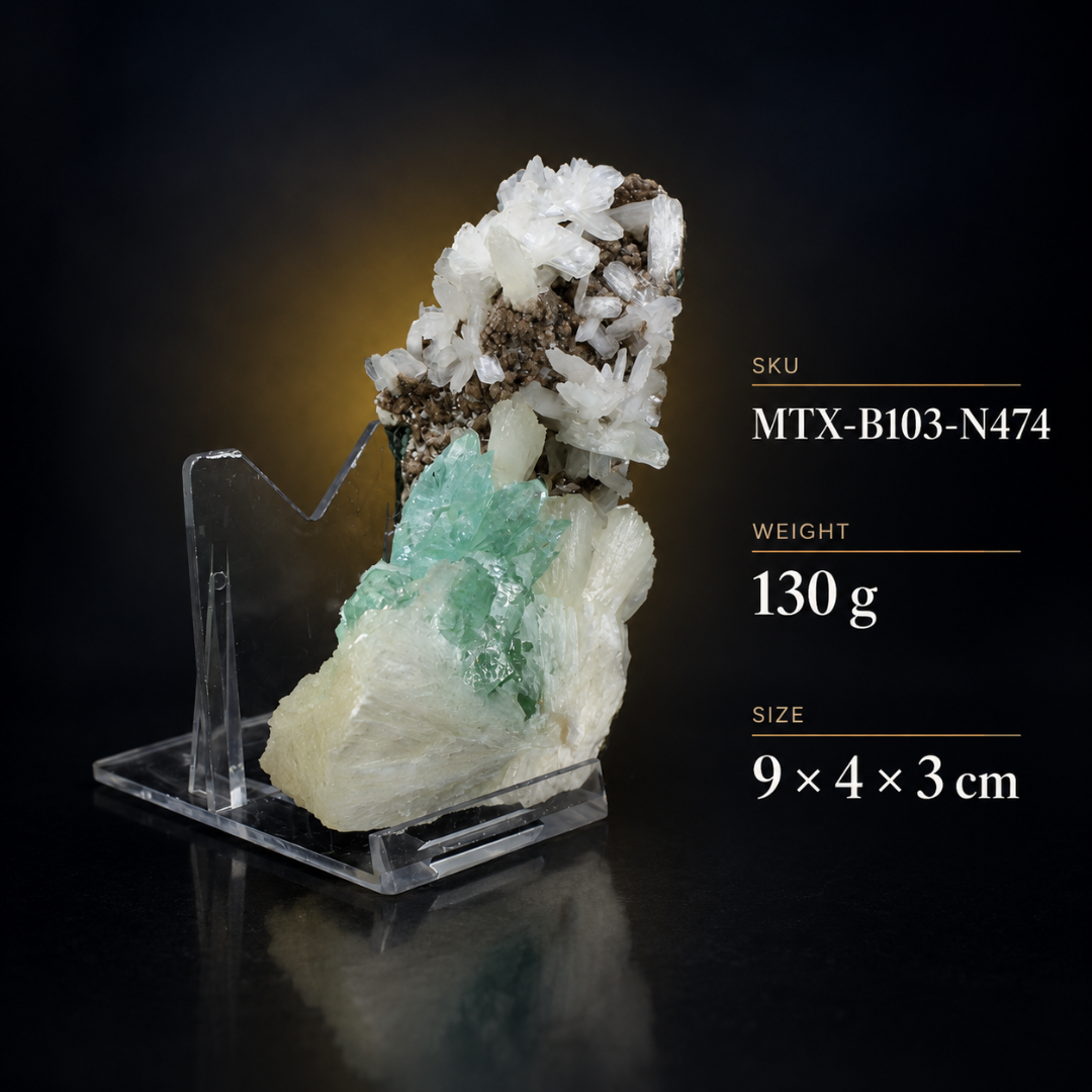 Apophyllite and Stilbite specimen — India, 130 g.