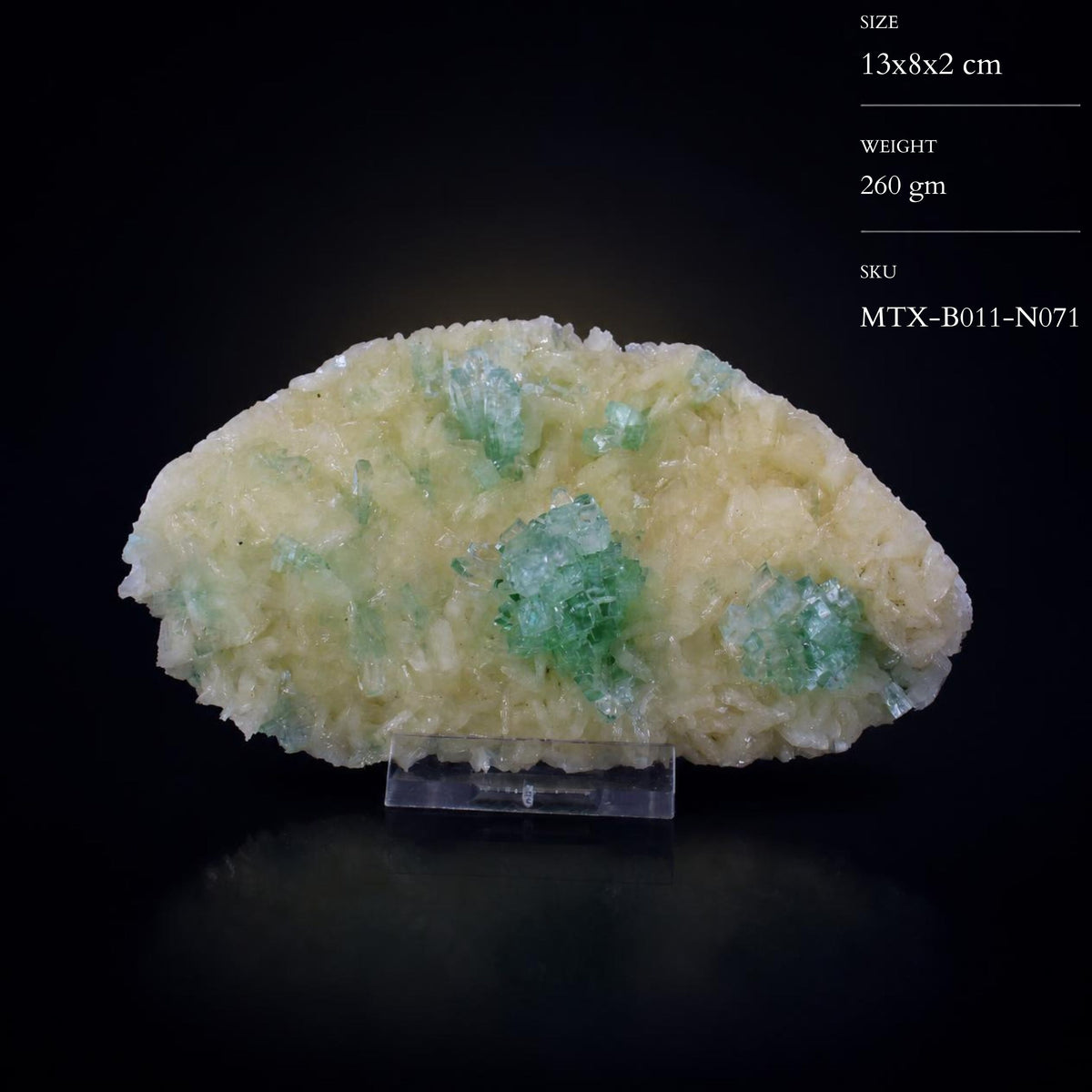 Natural Green Apophyllite with Stilbite Crystal Matrix Mineral Specimen from India 260 gm 13 × 8 × 2 cm |