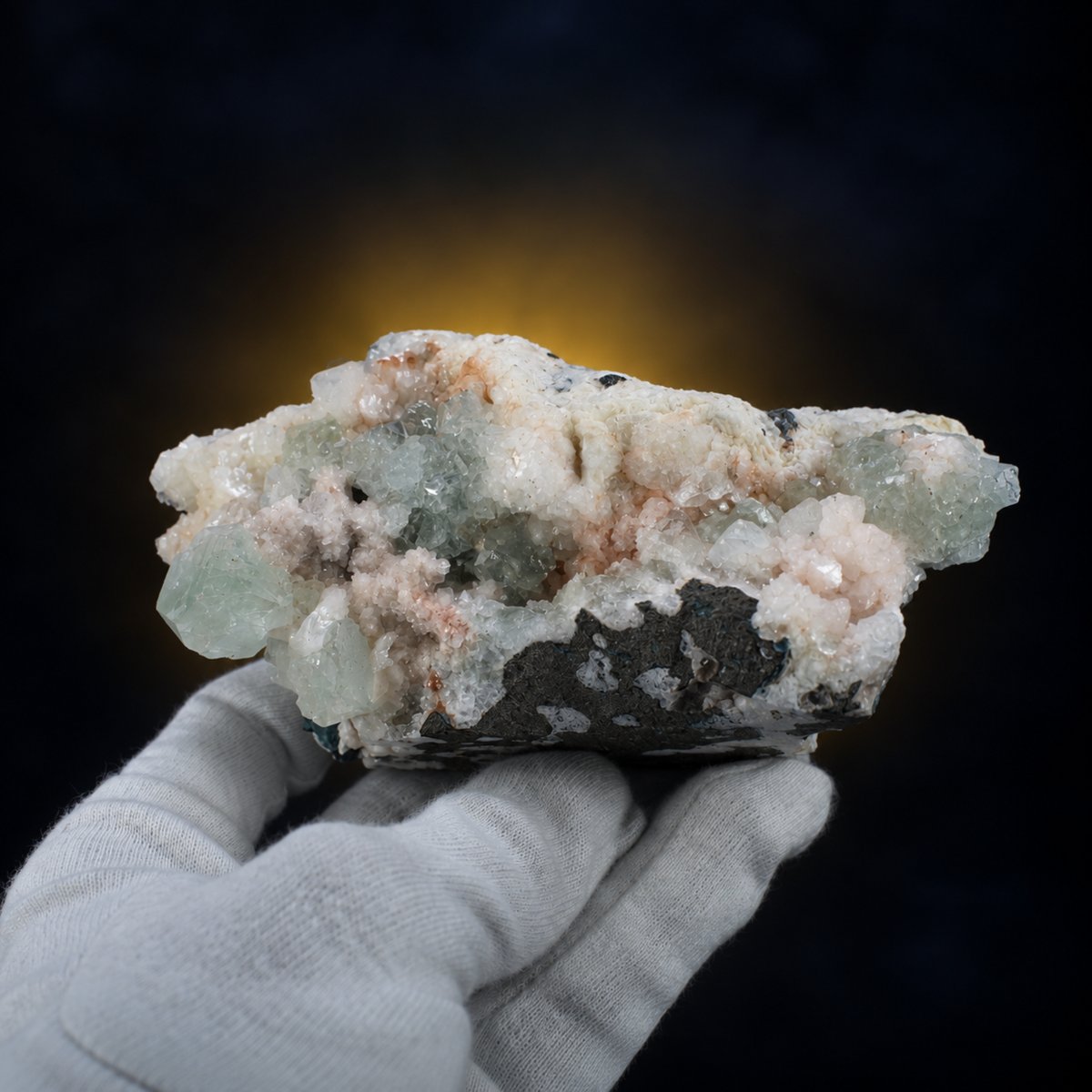 Natural Green Apophyllite with Heulandite Crystal Specimen | 13×5×4 cm | 300g