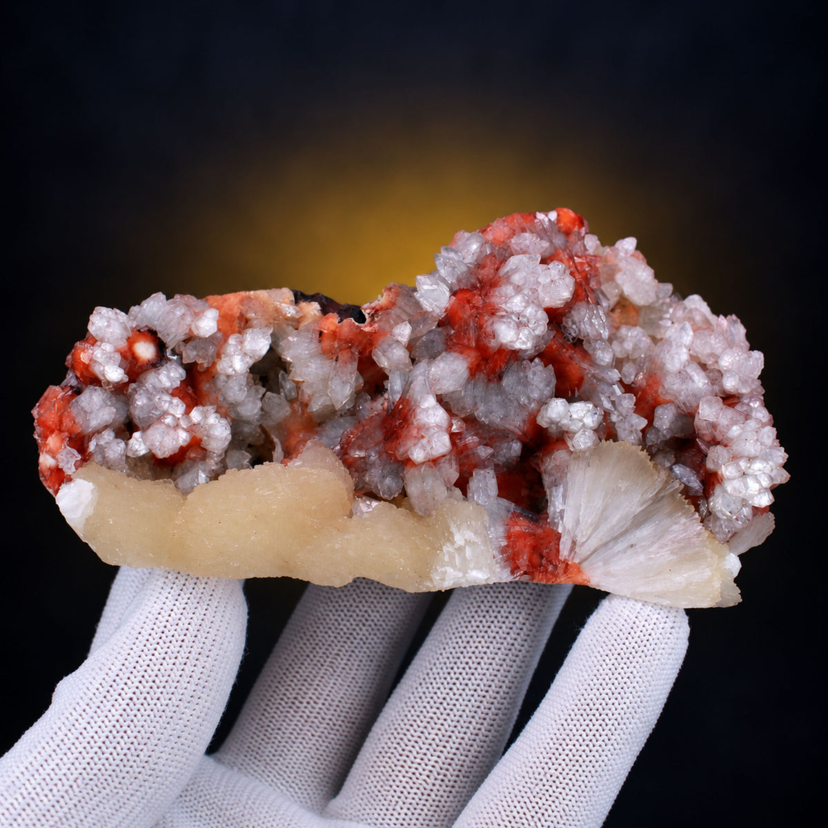Apophyllite with Stilbite on Druzy Bladed Formation · 350 g · 15 × 8 × 5 cm