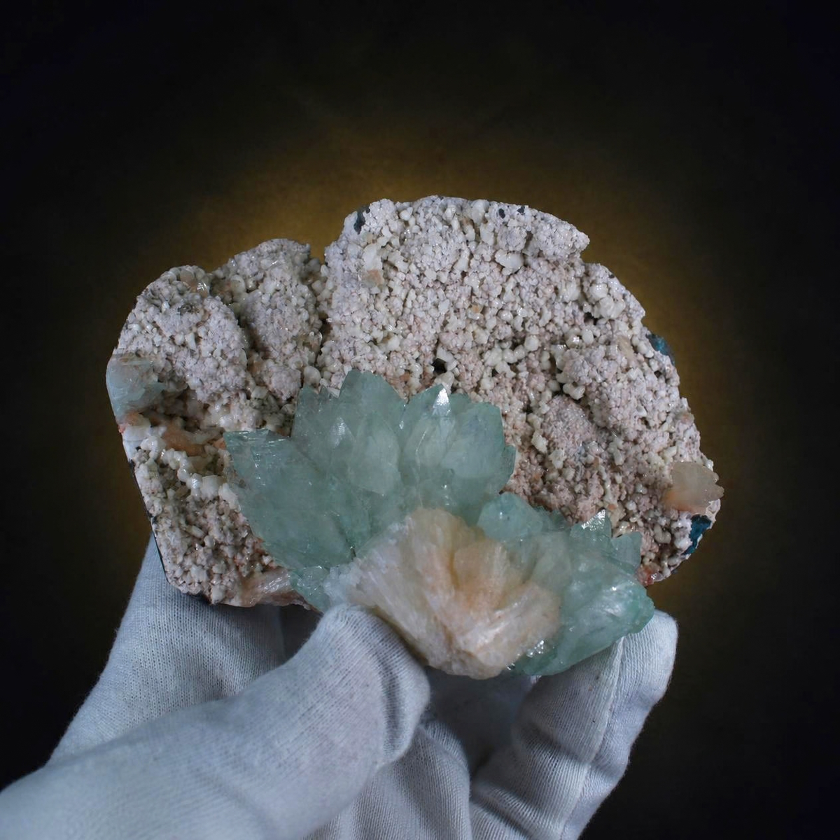 Natural Green Apophyllite with Heulandite  Mordenite Crystal Specimen – India