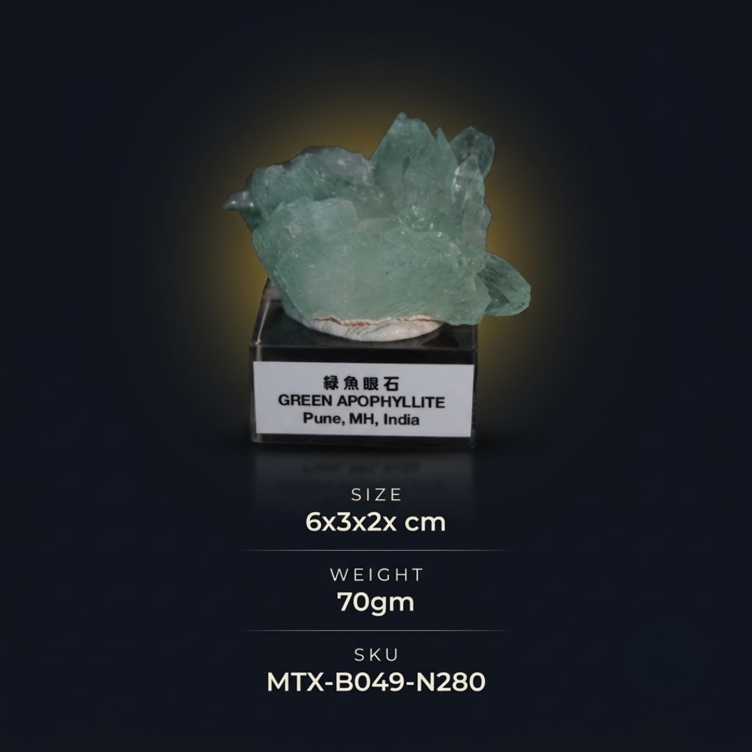 Natural Green Apophyllite Matrix – Mineral Specimen from India