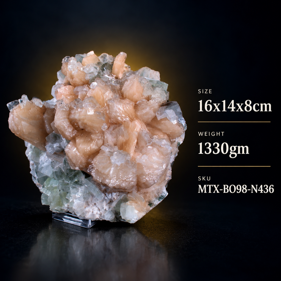 Natural Green Apophyllite with Heulandite Matrix Mineral Specimen – India