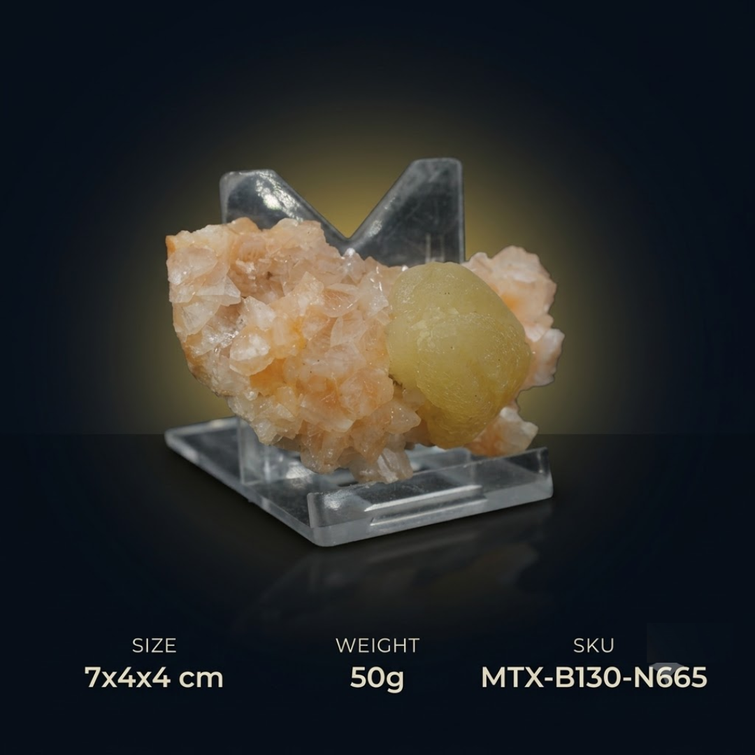 Natural Orange Stilbite Crystal Cluster with Calcite – 50g
