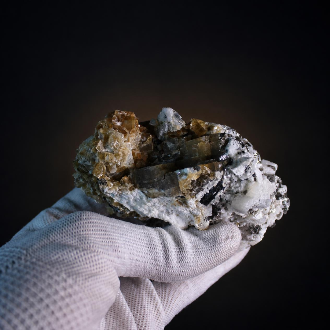 Apatite and Pyrite and Tourmaline specimen — India, 270 g.