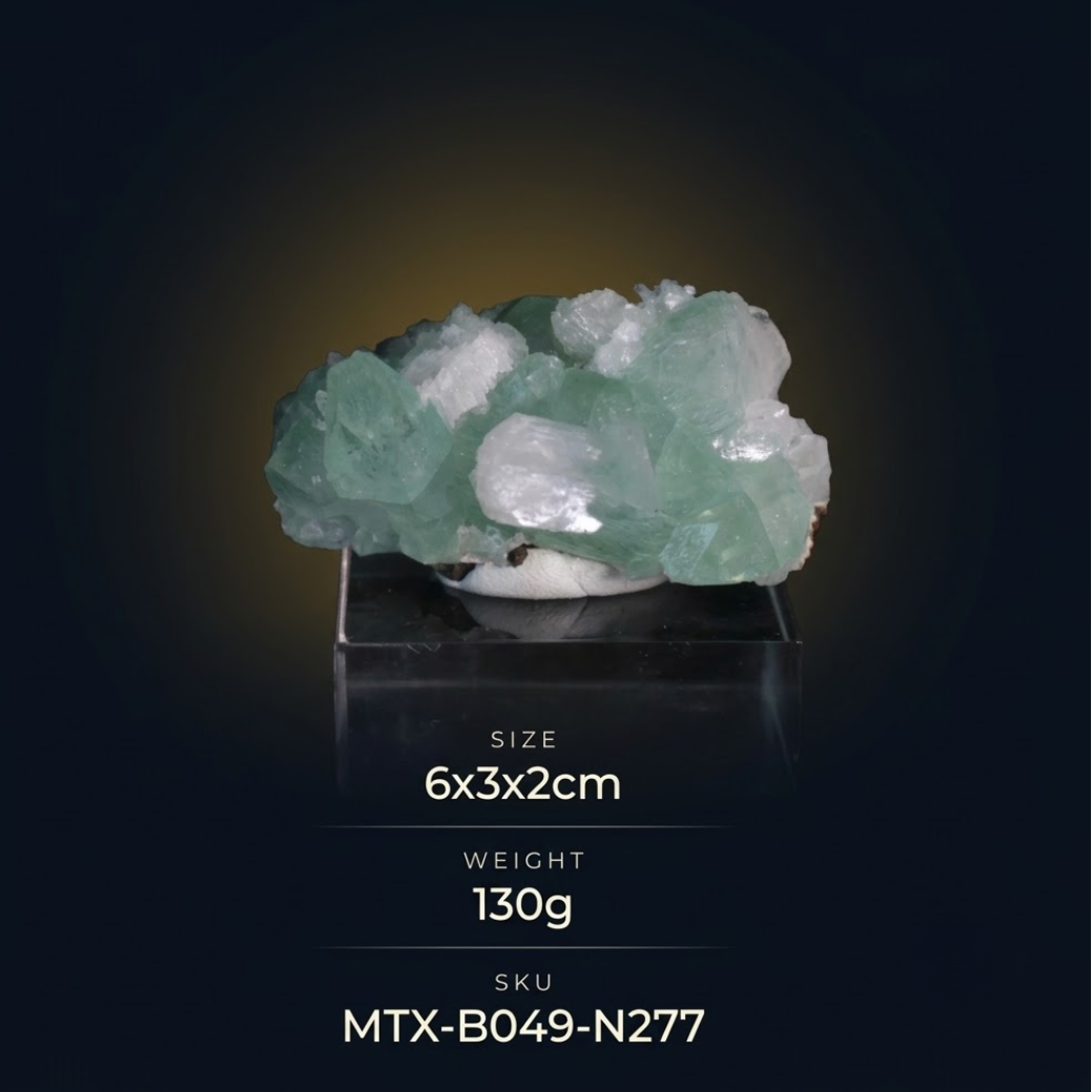 Natural Green Apophyllite Crystal with Heulandite Matrix – Mineral Specimen from India