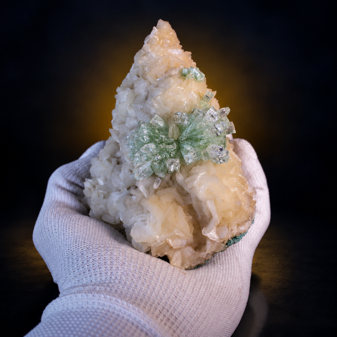 Natural Green Apophyllite, Stilbite with Heulandite Crystal Specimen – India