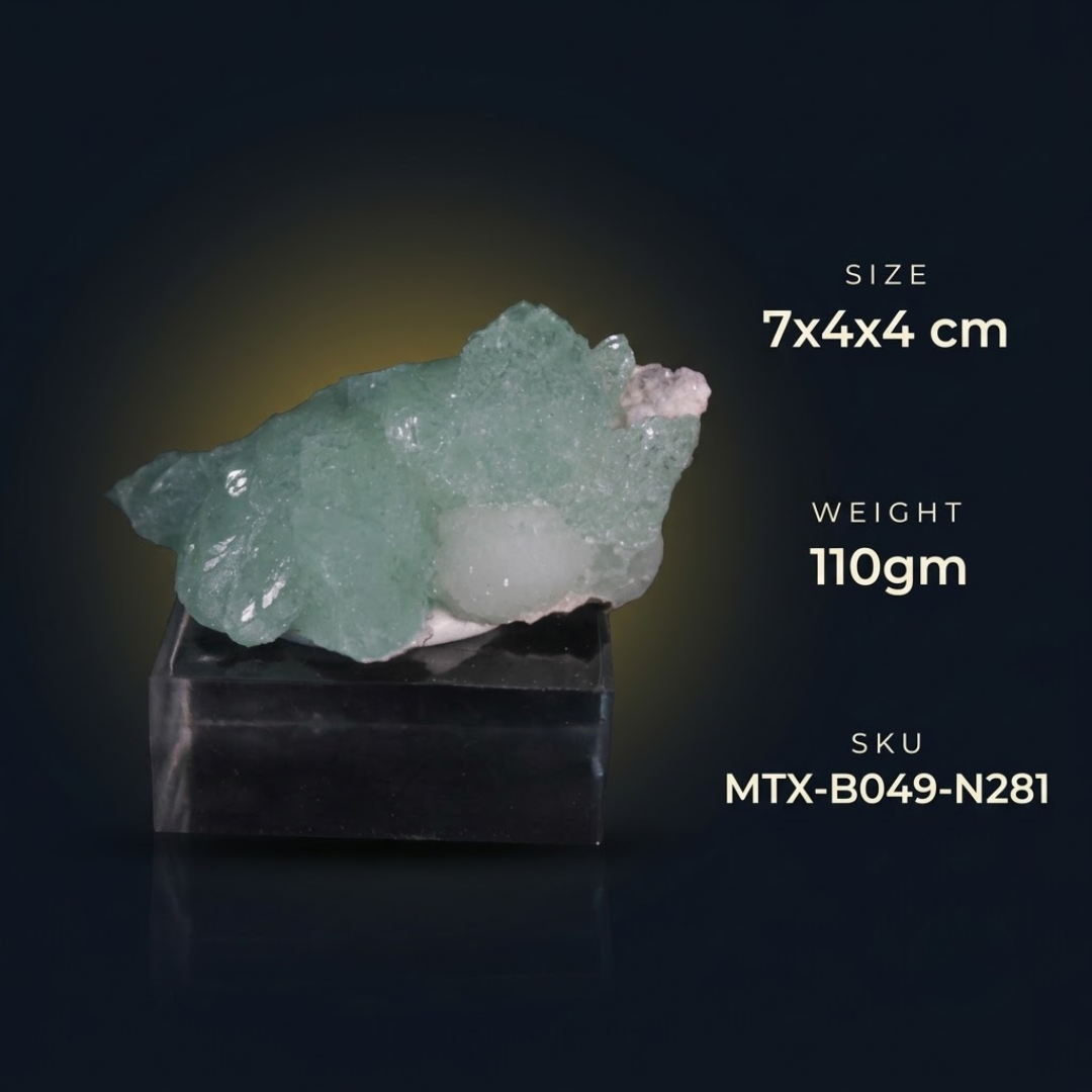 Natural Green Apophyllite Crystal with Heulandite Matrix – Mineral Specimen from India