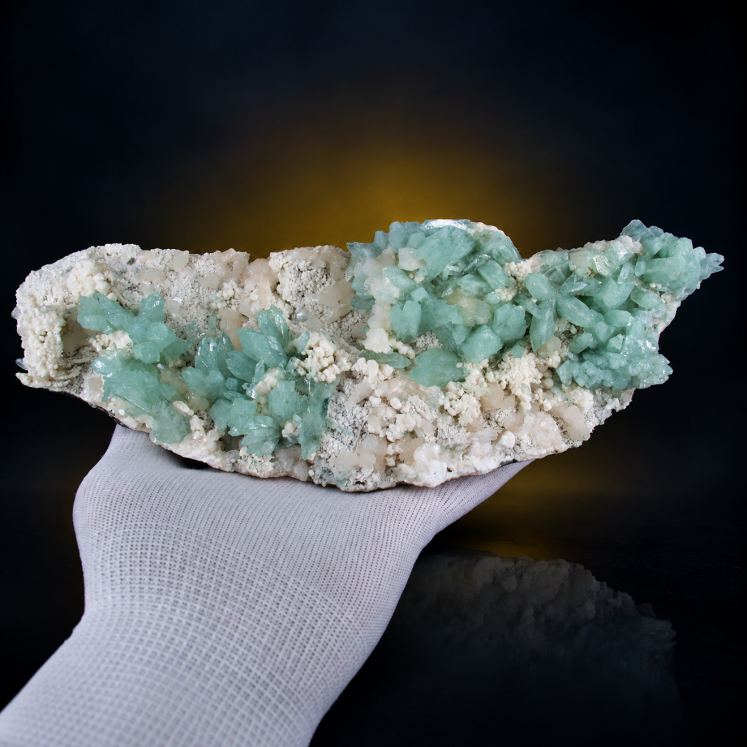 Natural Green Apophyllite with Mordenite Heulandite Crystal Specimen – India