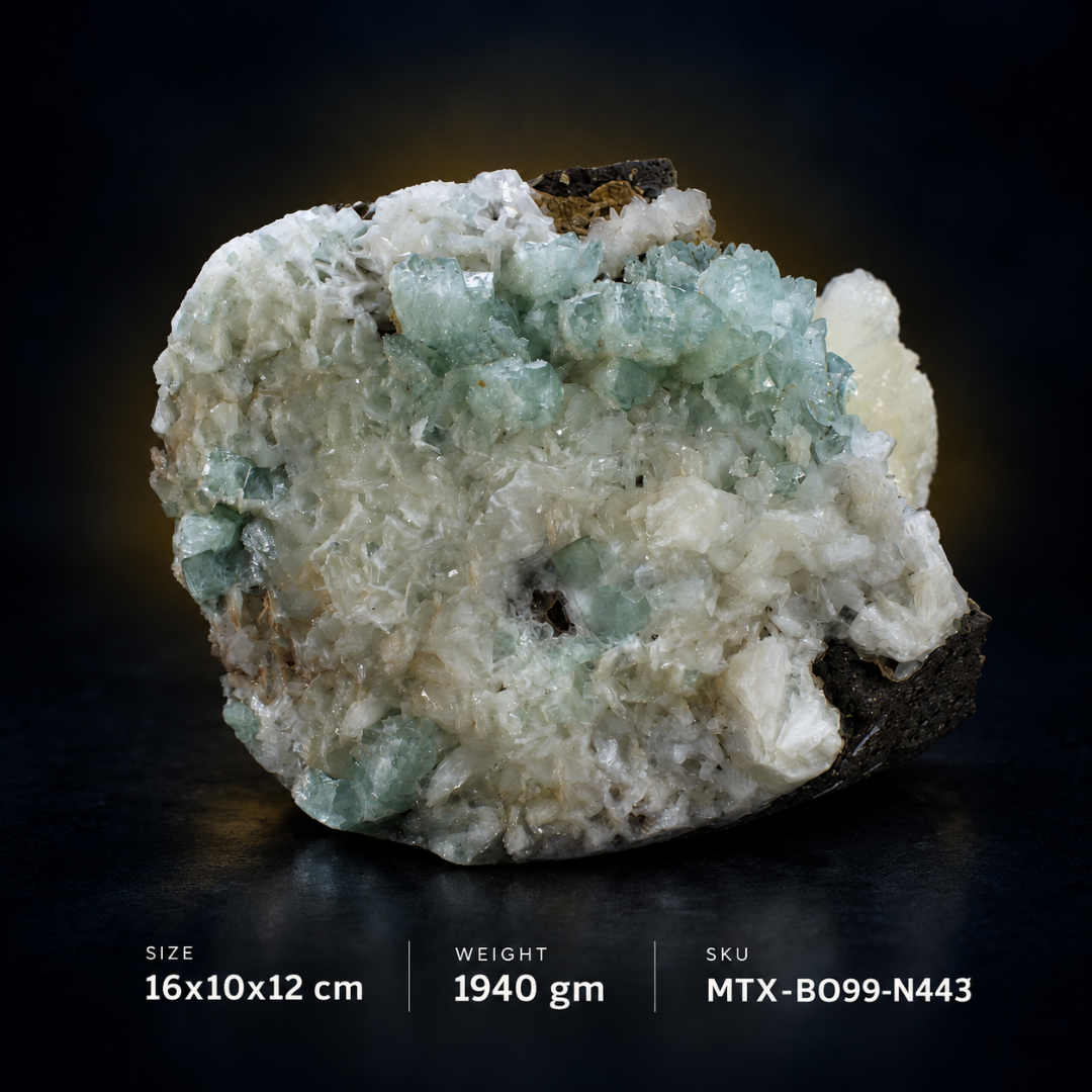 Natural Green Apophyllite with Heulandite Matrix Crystal Specimen – India