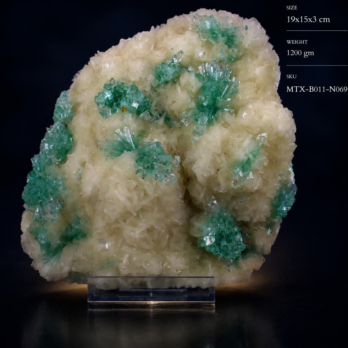 Natural Green Apophyllite with Stilbite Crystal Matrix Mineral Specimen from India |1200 gm 19 × 15 × 3 cm