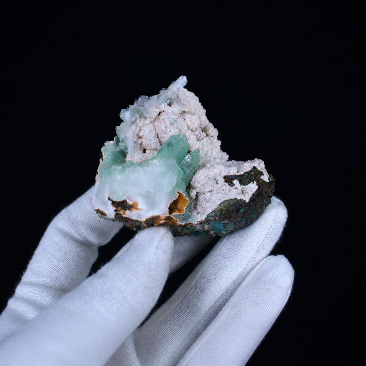 Green Apophyllite Crystals on Stilbite Matrix Natural Indian Mineral Specimen 7 × 7 × 3 cm | 100 g