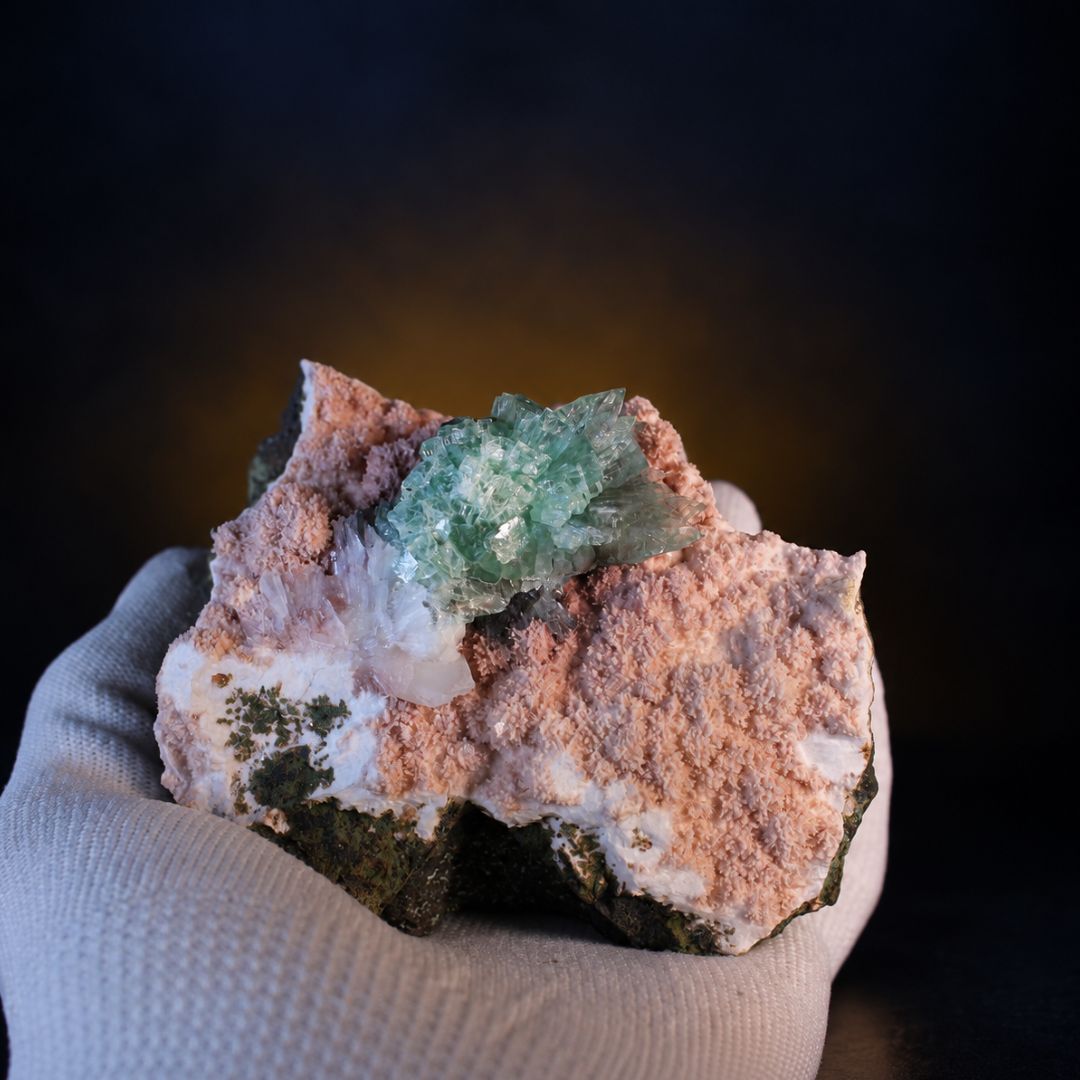 Natural Green Apophyllite with Heulandite Crystal Specimen – India