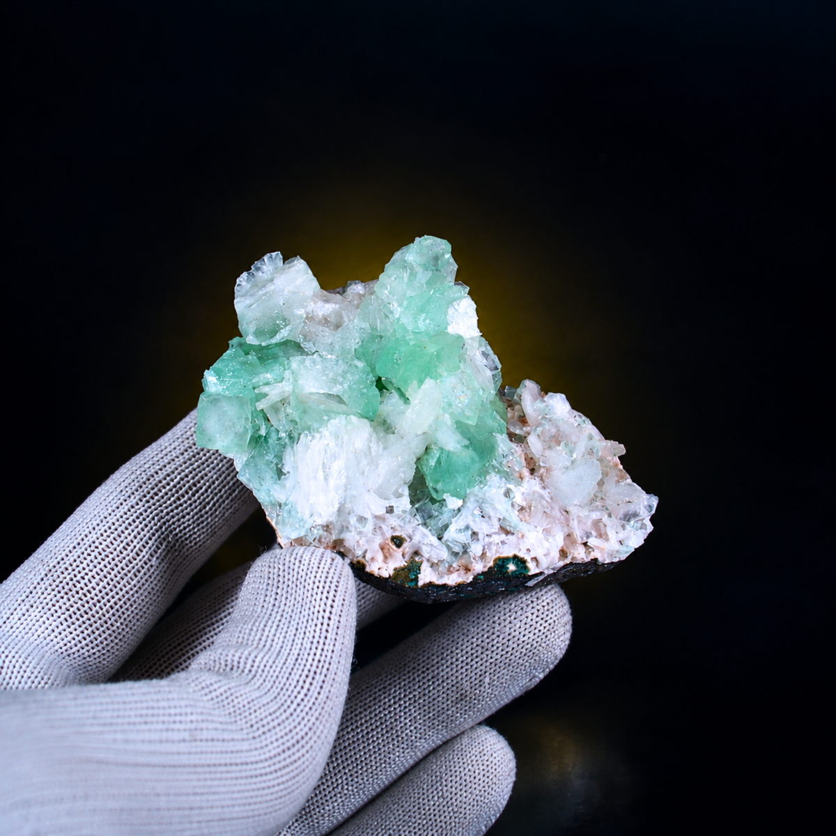 Natural Green Apophyllite with Stilbite on Matrix – 100 g