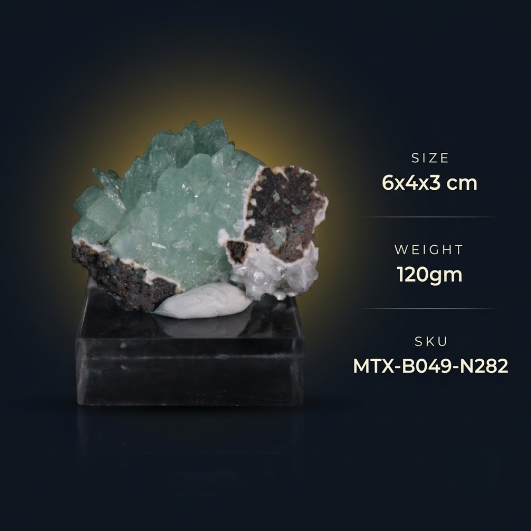 Natural Green Apophyllite Crystal Matrix – Mineral Specimen from India