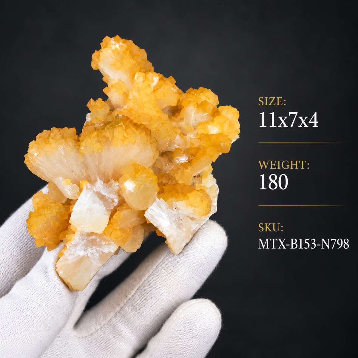 Natural Orange Calcite with White Stilbite Crystal Cluster – 180 g