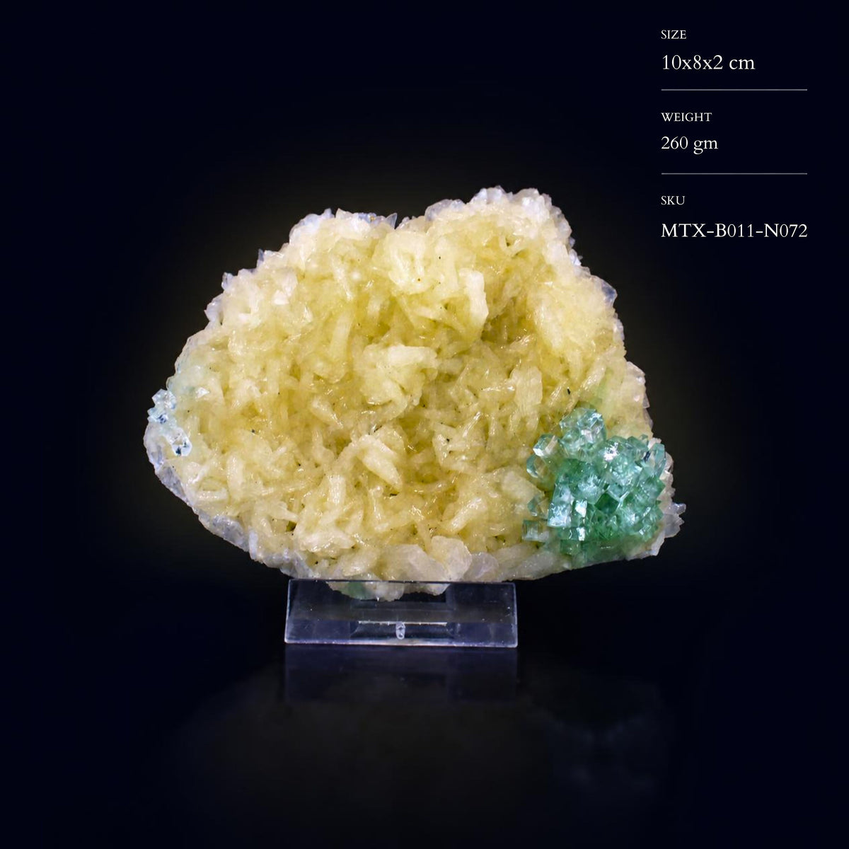 Natural Green Apophyllite with Stilbite Crystal Matrix Mineral Specimen from India 260 gm 10 × 8 × 2 cm