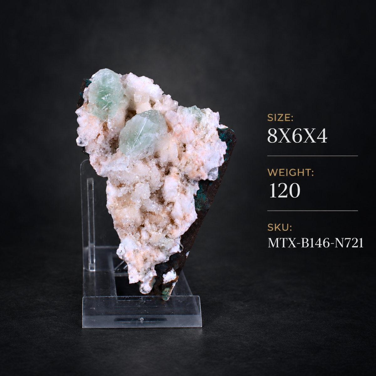 Green Apophyllite Crystals on Stilbite Matrix 8×6×4 cm | 120g