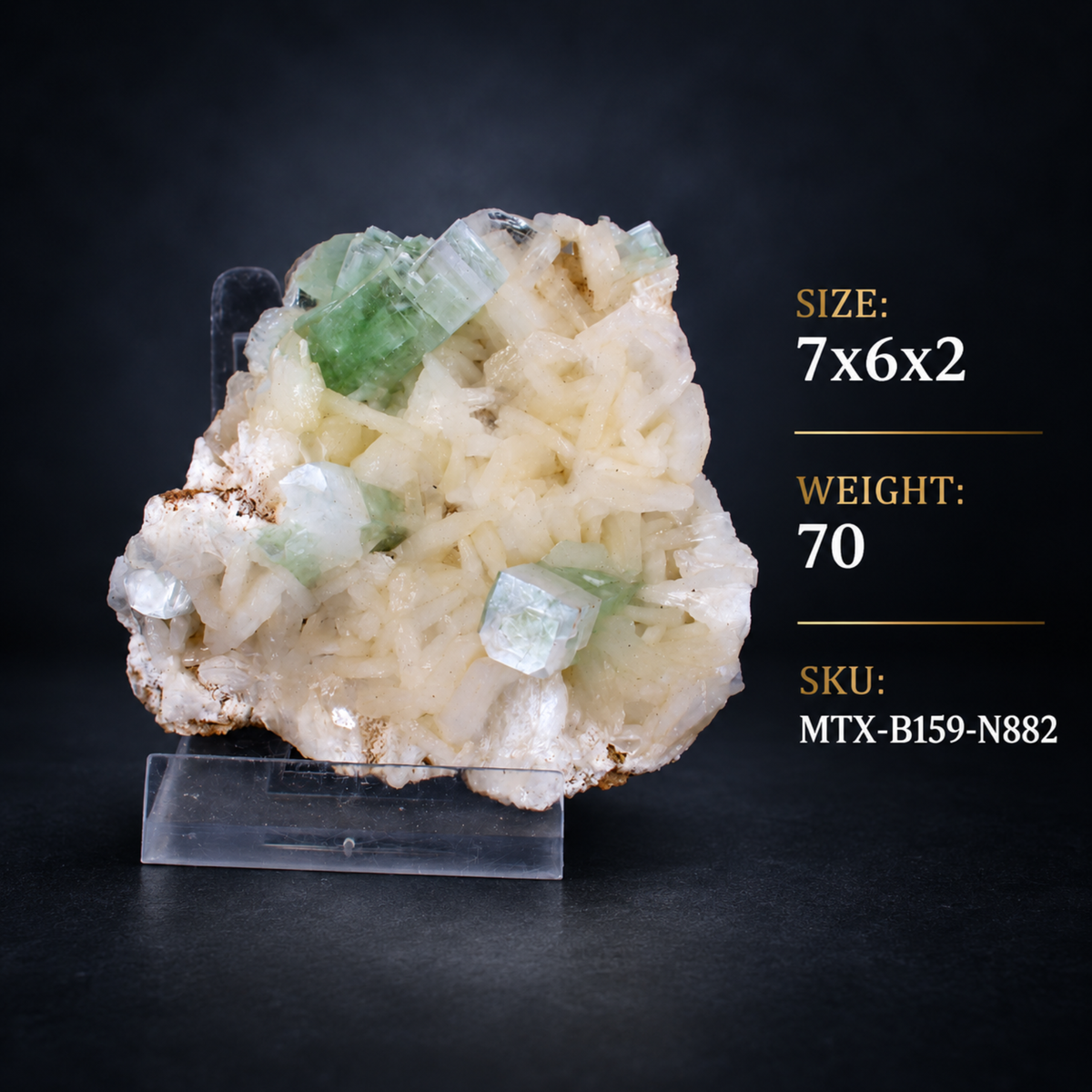 Natural Green Apophyllite on Stilbite Mineral Cluster – 70 g