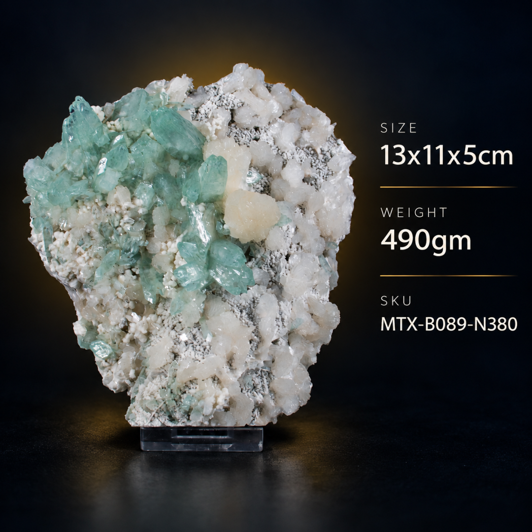 Natural Green Apophyllite with Mordenite Heulandite Crystal Specimen – India