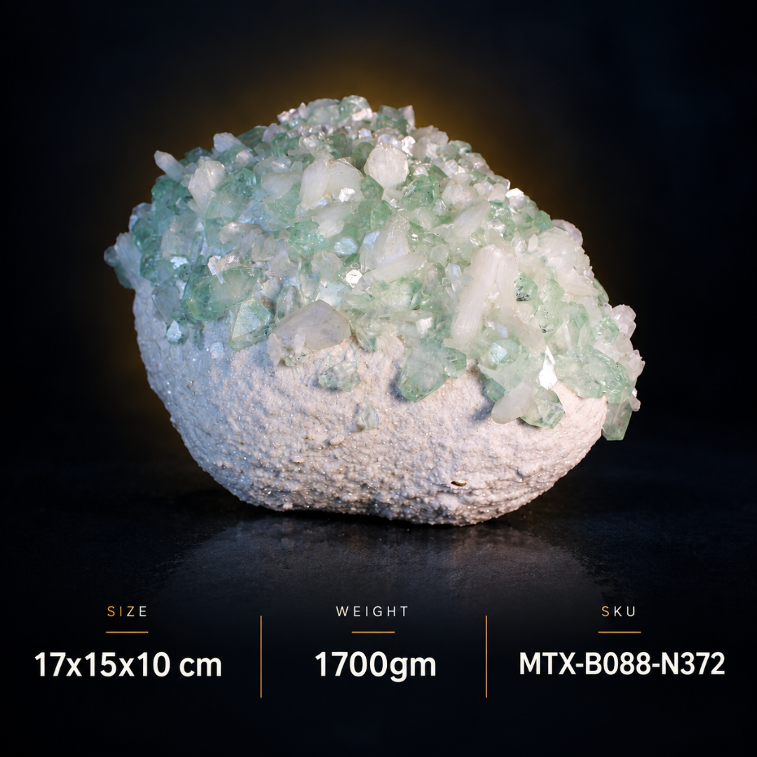 Natural Green Apophyllite, Stilbite with Heulandite Crystal Specimen – India